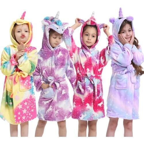 Children Fashion Winter Warm Kigurumi Unicorn Bathrobes Childrens Bathrobe Kimono Kids Unicorn Kimoio Girls Robes Towel Robe
