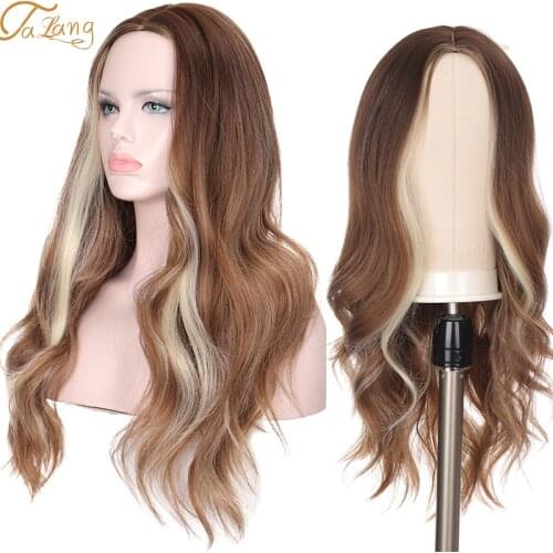 TAMNG Blonde Long Wavy Wigs with Bangs Cosplay Synthetic Wigs For Women High Temperature Fake Hair