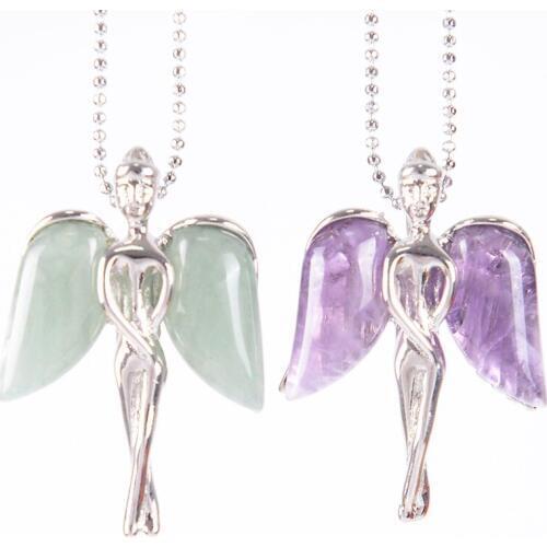 Men & Women Love Gift Natural Crystal Gem Stone Prism Cupid Angel Wings Long Sword Hexagonal Pendants for Necklaces D728-D731