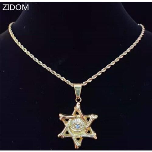 Men Women Hip Hop Star of David with eye Pendants Necklace Stainless Steel Never Fade Vintage Hexagram necklace Hiphop Jewelry
