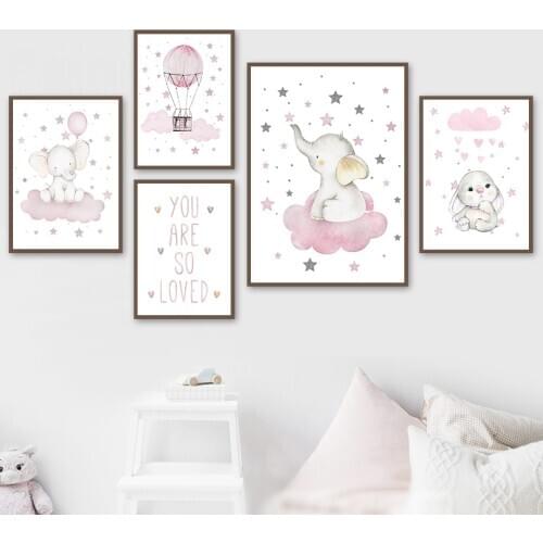 Elephant Bunny Hippo Star Cloud Rainbow Wall Art Canvas Painting Nordic Posters And Prints Wall Pictures Child Kids Room Decor