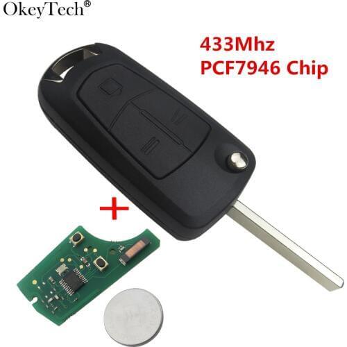 Okeytech Flip Remote Car Key 433Mhz PCF7946 3 Button For Vauxhall Opel Astra H 2004 2005 2006 2007 2008 2009 Zafira B 2005-2013