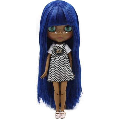ICY DBS Blyth doll super black skin tone darkest skin black Fashion blue straight hair joint body BL1714