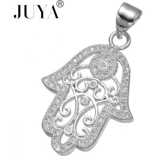 Hot Selling 24*16mm 5pcs Copper Zircon fatima hand Charms Hamsa Hand Charms Pendant for DIY Fashion Jewelry Finding Gift