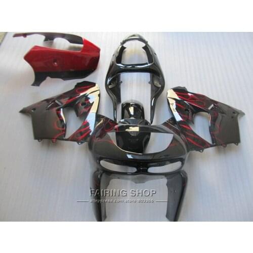 Hot sale plastic fairing kit For Kawasaki ZX9R 98 99 red flames black fairings set ninja zx9R 1998 1999 XG11