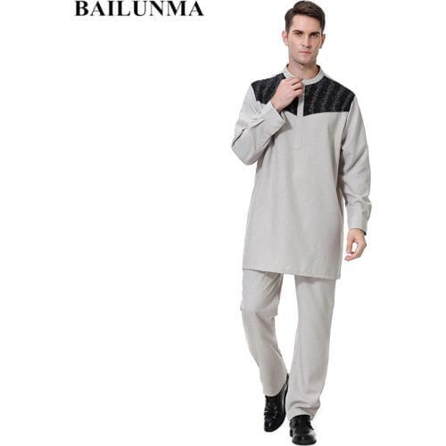 Fashion islam men Muslim Sets muslim clothing for men islamic clothes top trousers muslimah set plus size long pants