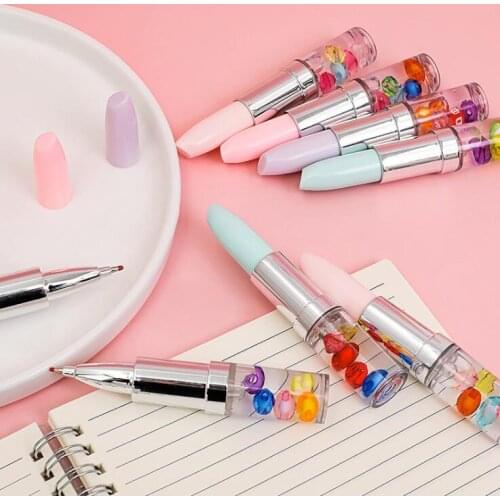 Fashion 2Pcs Creative Novelty Diamond Lipstick Pen Ballpoint Pen Cute Stationery Colored Ball Pens School Student Gift Office