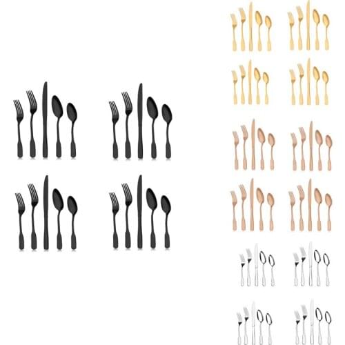 Set Stainless Steel Flatware Cutlery Set Modern Kitchen Eating Utensils Tableware Set Metal Silver Ware