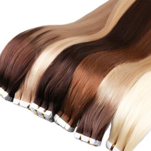 Human Hair Tape in Extensions 20pcs 40pcs Straight Skin Weft Remy Natural Hair 16 18 20 22 Inch Hair Extension Adhesivas