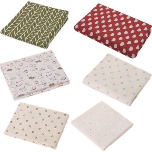 Printed Sweety Flower Cat Linen Cotton Fabric Geometry Cloth For Pillow Cushion Placemat DIY Sewing Needlework Handmade Fabric