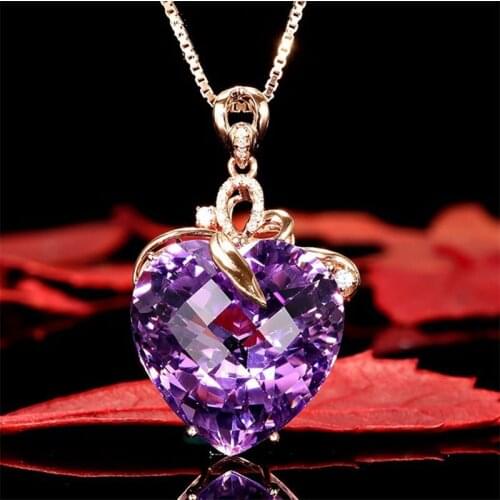 New Korea Fashion Luxury Purple Heart Shape Necklace for Women Engagement Wedding Birthday Gift for Female Wholesale Jewelry