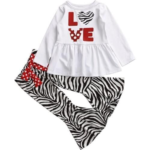 2020 Kaiya Angle New Arrival Outfits Long Sleeves+Zebra Stripes Long Pants Love Letter Toddler Baby Girl Sets Wholesale