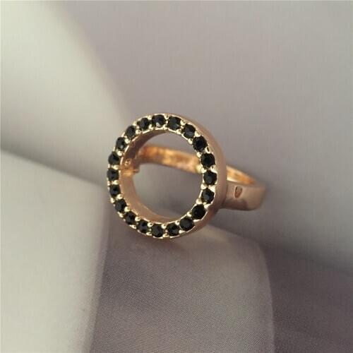 Casaul Gold Color Plating Big Circle Round Black Stone Decorated Charm Ring For Women Girl Bohemia Chic Jewelry Accessory