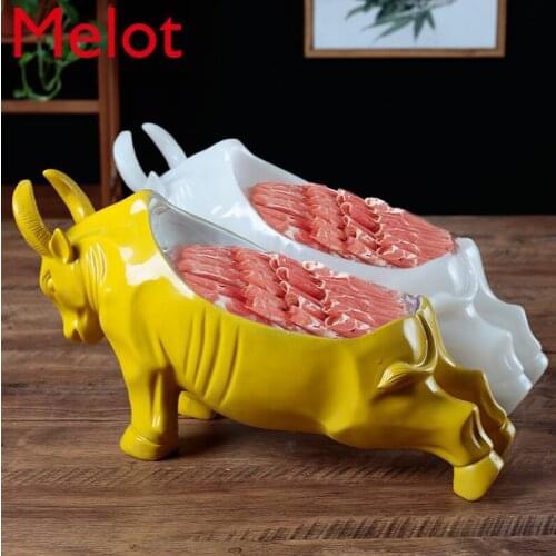 Hotel Restaurant Beef-Shaped Artistic Dish Dry Ice Hot Pot Restaurant Private Dish Special-Shaped Salmon Sashimi Plate