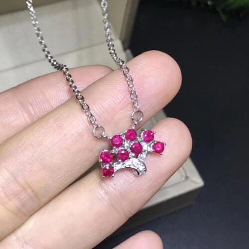 Natural red ruby Elegant Lovely Christmas tree necklace natural gemstone pendant necklace S925 silver women girls fine jewelery