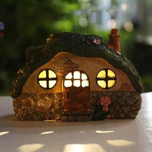 Resin Mini House Outdoor Garden Solar Powered Light Yard Fairy Lamp Decor