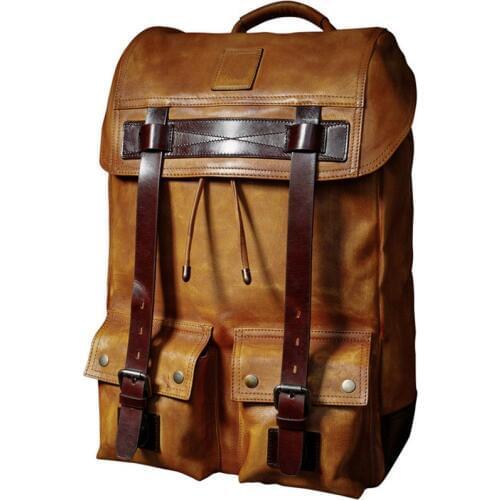 Mens casual minimalist computer bag Cow Leather large capacity backpack travel bag Classic business Backpack