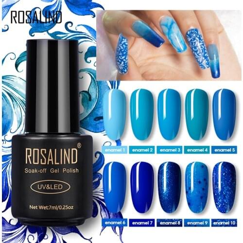 ROSALIND Pure Color UV Gel Nail Polish Enamel Blue Yellow Series Manicure Bright For Nail Art Design Semi Permanent Nails 7ML