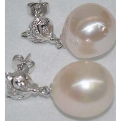 Very luster baroque pink white 12*13 mm kasumi pearl dangle earring