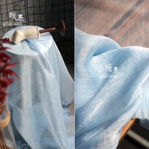 Blue Pleated texture Glitter Lace Tulle Fabric DIY Tutu Skirt Wedding Party Stage Dress Decor designer Fabric