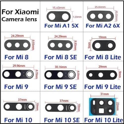 2Pcs Back Rear Camera Glass Lens With Adhesive For Xiaomi Mi 8 9 10 lite Se 10T Pro A1 A2 6 Note 10 lite 11 Back Camera lens