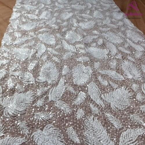 La Belleza 2021 fashion bridal lace,big leaves lace fabric,ivory beading wedding dress lace fabric 51'' width 1 yard