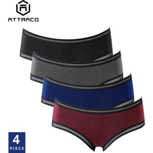 ATTRACO Underwear Panties Cotton Soft Cozy Ladies Briefs Boyshorts Solid Packs of 4 Breathable Mid Waist High Quality