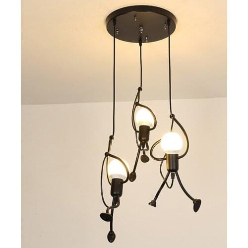 Nordic Iron Lights Human Shape Retro Industrial Lamp for Living Room Bedroom Childrens Room Hang Lamp Led Light Fixtures