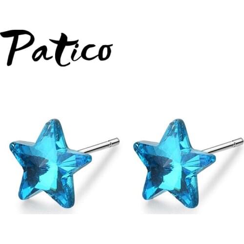 New Arrival Women Blue Star Stud Earrings For Wedding Engagement Party Jewelry 925 Sterling Silver Cubic Zirconia Earrings