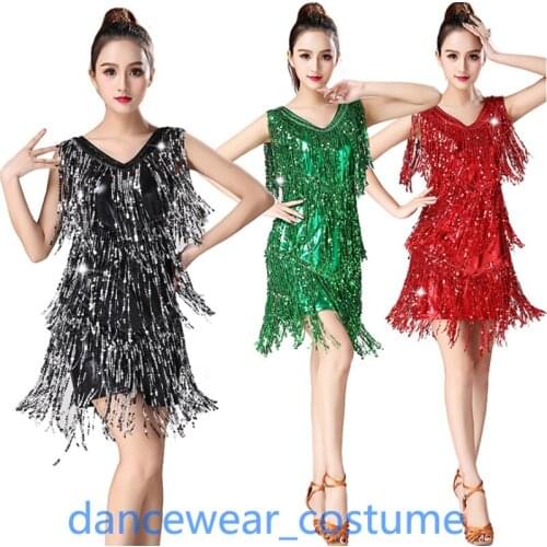 Ladies Party Ballroom Latin Tango Salsa Dance Dress Fringe Skirt New Women Rumba Jazz Sequins Competition Tassels Skirt 10Colors