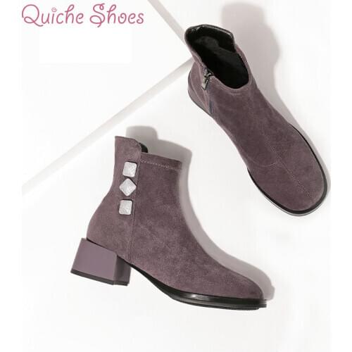 QuicheShoes Elegant Ankle Boots Womens Winter Lace Short Boot 2021 Lady Fashion Evening Party High Heel Shoes Suede Botas