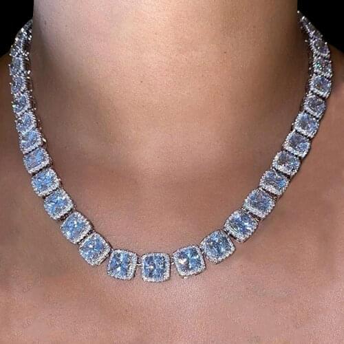 Statement Thick Multicolor Crystal Necklace Square Choker for Women Silver Color Hip Hop Big Necklace Collar Tennis Jewelry