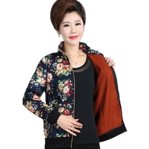Middle-aged Elderly Womens Autumn and Winter Coat Short Overcoat Mother top New Women Womens Cotton-padded Velvet Jacket A127