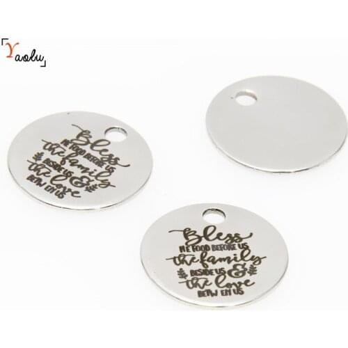 10pcs/lot Family Prayer charm Bless The Food Before Us The Family Stainless steel message Charm pendant 20mm