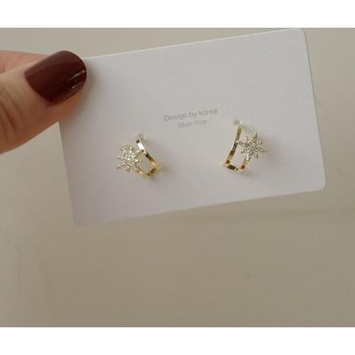 14K Real Gold Plated Fashion Jewelery Crystal Star C-shaped Exquisite Earrings for Woman Holiday Party Elegant Stud Earring