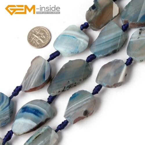 20-30mm GEM-inside Blue/ Red Color Natural Freeform Faceted Twist Banded Agates Loose Beads For Jewelry Making DIY Strand 15"