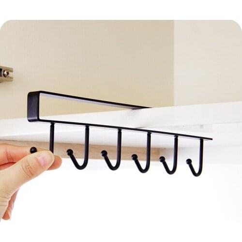 3pc 6 Hooks Cup Holder Hang Cabinet Under Shelf Organizer Multi-Purpose Hooks Cupboard Storage Rack Hanging Kitchen Bathroom