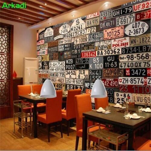 3D personality European and American retro license plate background wallpaper industrial wind wall hanging creative mural