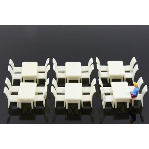 6 sets White Square Dining Table Chair Settee Railway Model 1:50 O 1:75 OO Scale ZY02 model building kit railway modeling