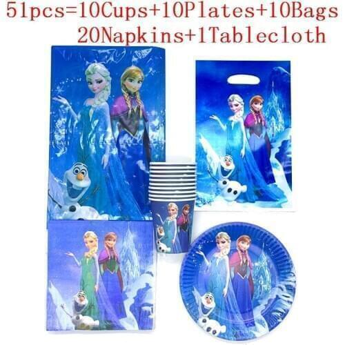 81Pcs/51Pcs Birthday Disposable Cartoon Frozen Anna Elsa Party Decoration Disposable Kid Napkin Cup Party Decoration Supplies