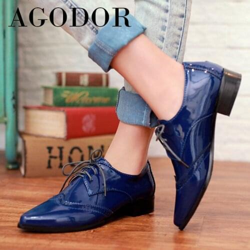 AGODOR Pointed Toe Women Shoes Med Heels Chunky Heel Dress Pumps Lace Up Female Retro Footwear 2021 Spring Wine Red Big Size 43