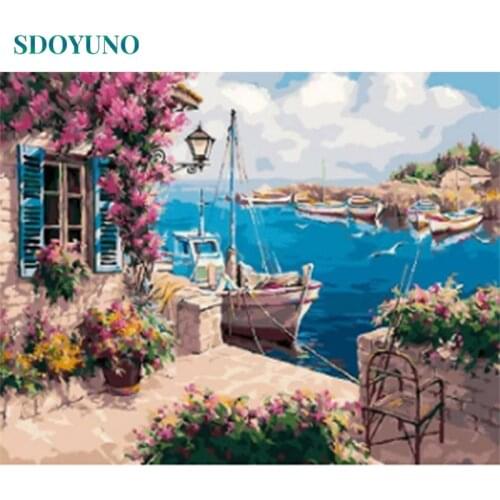 SDOYUNO DIY Acrylic Painting By Numbers Kits Seascape 60x75cm Paint By Numbers Scenery Frameless Digital Handpaint Gift On Canva