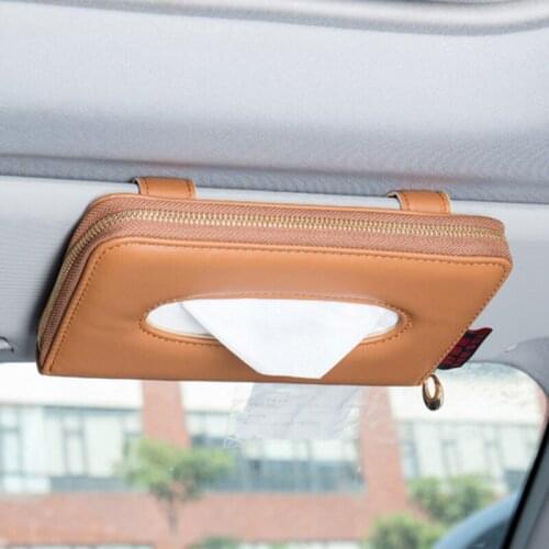 Car Tissue Box Car Sun Visor Tissue Box Holder PU Leather Tissue Box Auto Interior Storage Decoration Car Accessories