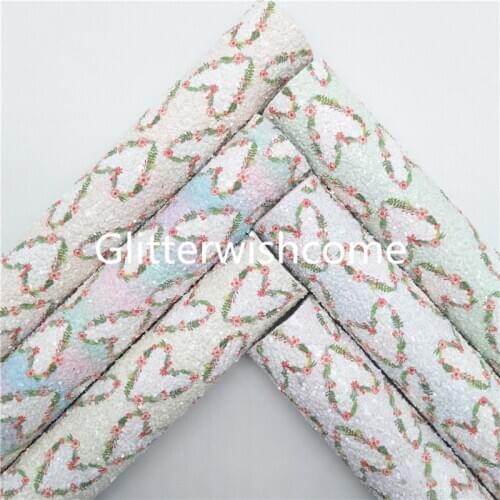 Glitterwishcome 21X29CM A4 Size Valentines Hearts Printed Chunky Glitter Leather Sheets with Felt Backing for Bows, GM114B