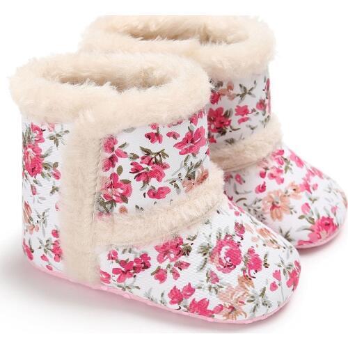 Print Flower Baby Girl Boots Infant Toddler First Walkers Shoes Winter Thick Warm Soft Snow Boot For Newborn Non-Slip Plush Boot