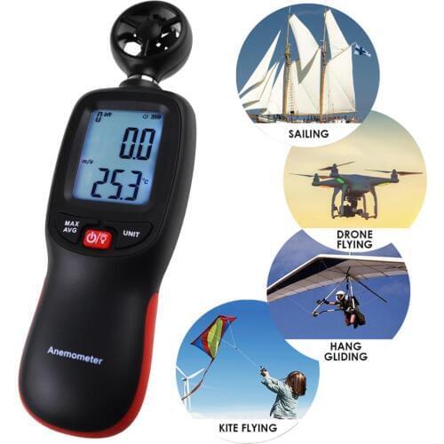 Digital Anemometer Wind Velocity Temperature Meter w/ Data Recording Beaufort Scale Data Hold Function for Fishing Kite Flying