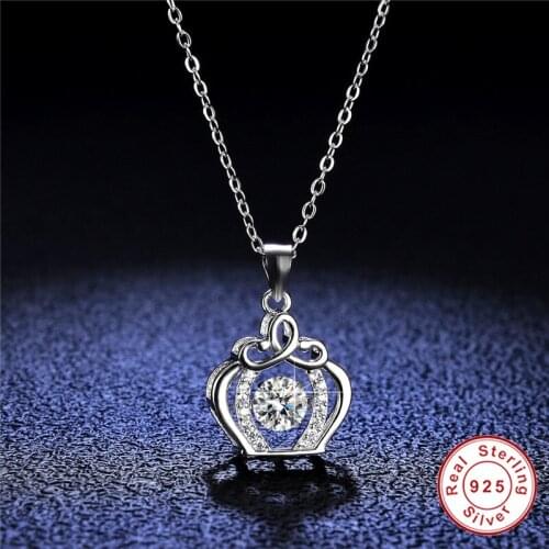 Geoki 925 Sterling Silver 0.5 ct Perfect Cut D Color VVS1 Moissanite Crown Pendant Necklace Luxury Party Chain for Teen Girls