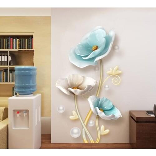 Hot Sale Blue Lotus Wall Stickers Porch Wall Bedroom Decoration Flower Stickers Wall Paper Self-adhesive Wallpaper