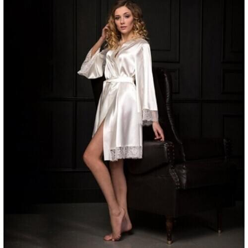 New Soft Bath Robe Short V Neck For Women Dressing Gown Warm Auutmn Lace Bathrobe Solid Women Bathrobe Ladies Robes Peignoir