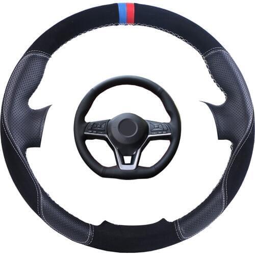 Custom Made Car Steering Wheel Cover Black For Nissan X-Trail 2017-2019 Qashqai Suede Leather Auto Steering Wheel Braid
